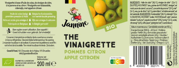 vinaigrette bio pommes citron belgique